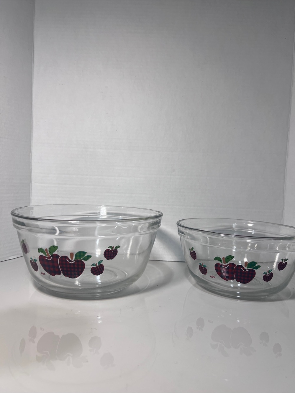 Vintage Anchor Hocking Anchor Ovenware Plaid Apples Glass Mixing Bowl Set